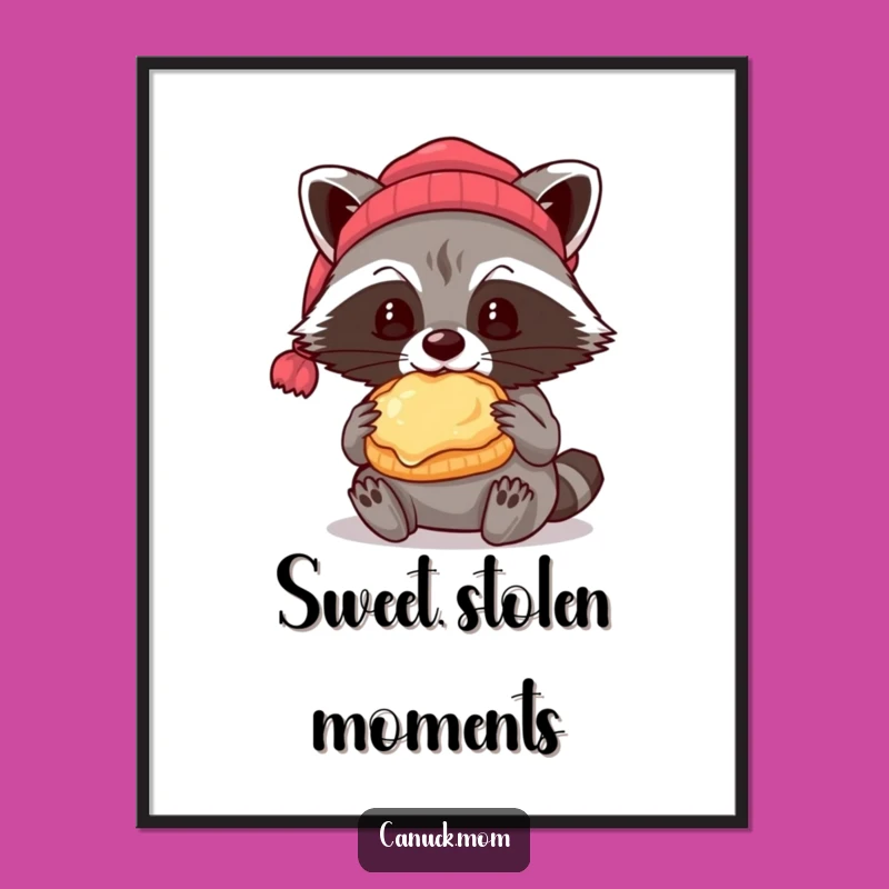 Funny Raccoon Butter Tart Digital Art: Beanie Bandit Downloadable Print