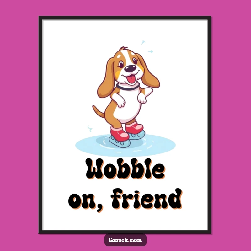 Funny Basset Hound Skating Digital Print - Wobbling Ice Paw-ty Decor