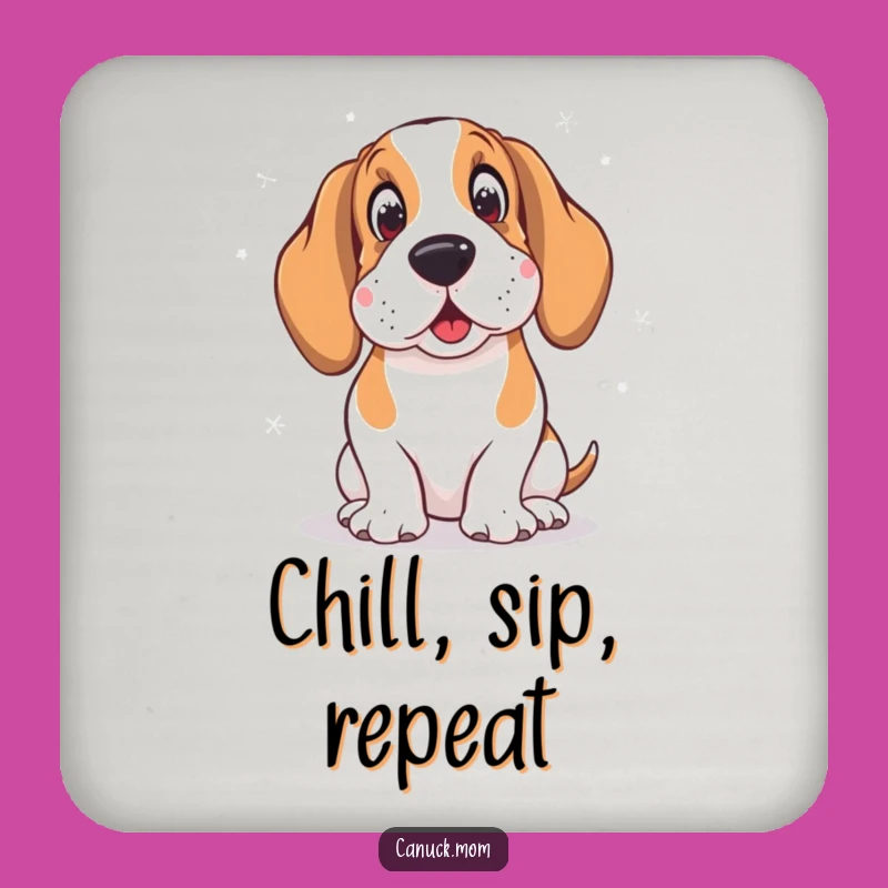 Funny Basset Hound Coaster: Snowflakes & Amused Hound - Protect Surfaces