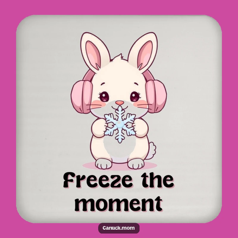 Funny Winter Rabbit Coaster: Cute Ear Muffs Snow Bunny Drink Protector Gift