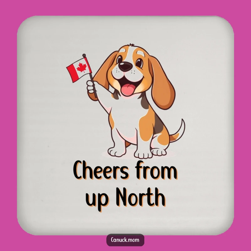 Funny Basset Hound Canadian Flag Coaster - Patriotic Table Protector