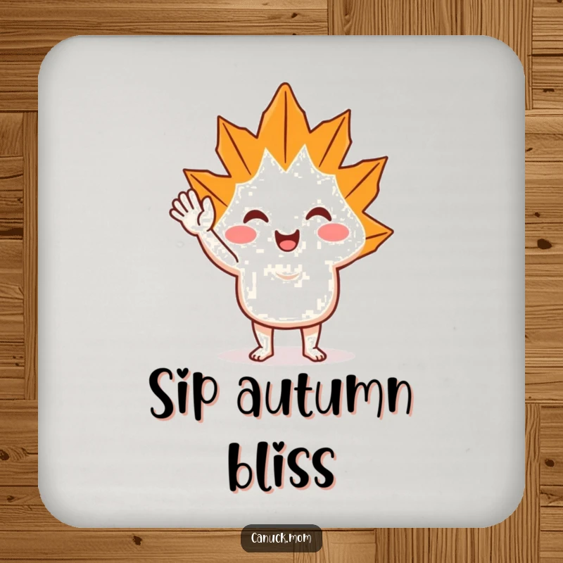 Funny Maple Leaf Wave Coaster: A decorative coaster featuring a happy maple leaf character waving, bringing cheer to tabletops.