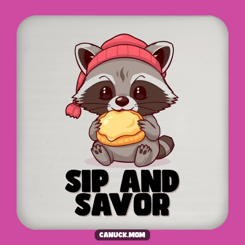 Funny Raccoon Butter Tart Coaster: Beanie Bandit Drink Protector Gift