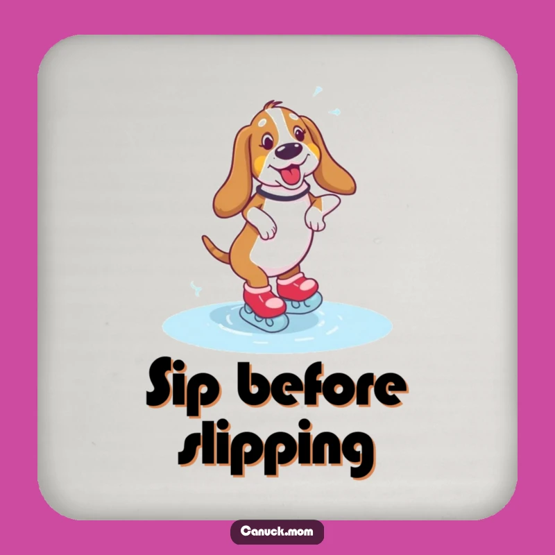 Funny Basset Hound Skating Coaster - Wobbling Ice Paw-ty Drink Gift