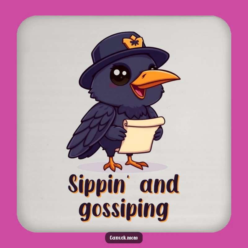 Funny Raven Mountie Coaster: Chatty Bird, Scroll - Protect Surfaces Gift!