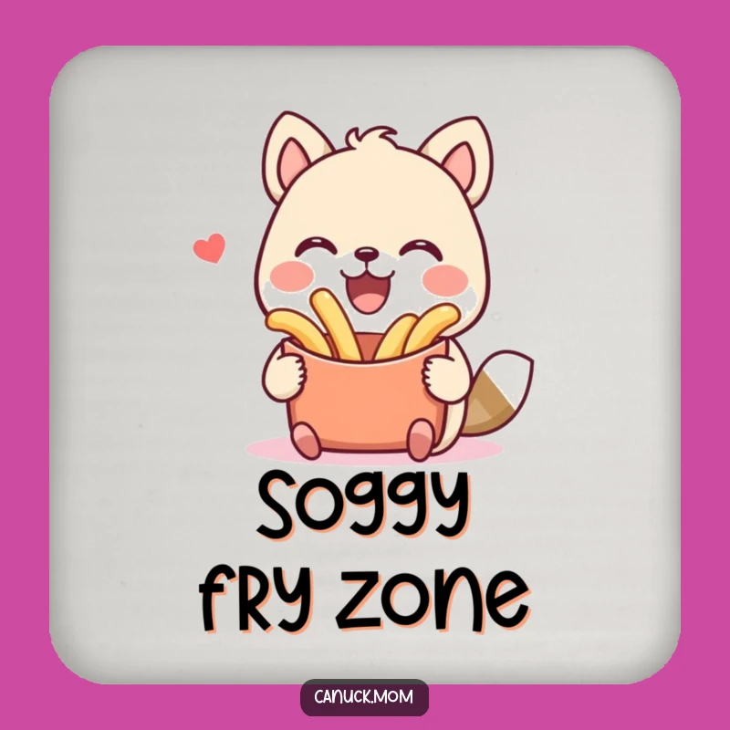 Funny Poutine Coaster: Smiling Animal Character, Protect Surfaces with Humor