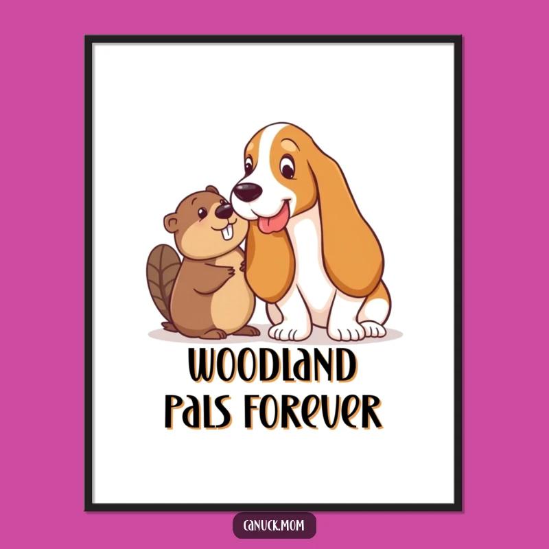 Amusing Funny Basset Hound & Beaver Poster - Playful Glance Art, Unique Funny Gift