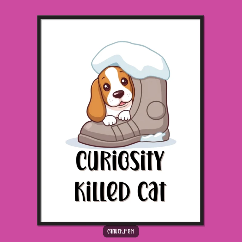 Funny Basset Hound Snowshoe Poster - Curious Winter Wall Art