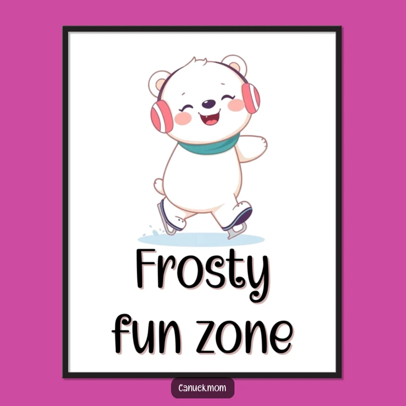 Funny Polar Bear Ice Skating Poster: Giggling Arctic Friend for Wall Art