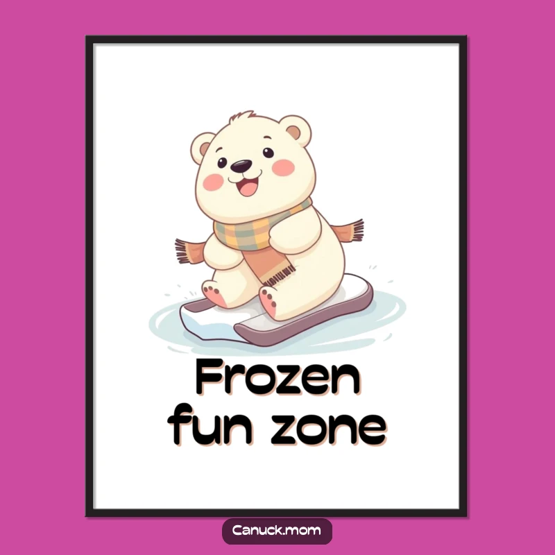 Funny Kawaii Polar Bear Sliding Poster - Charming Winter Wall Art!