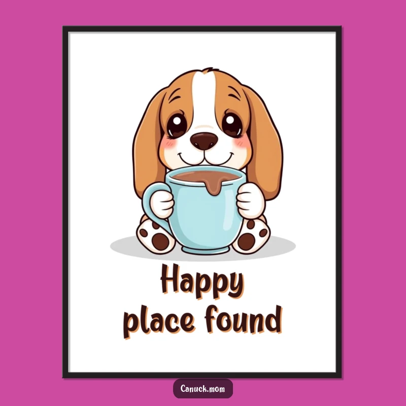 Funny Basset Hound Hot Chocolate Cozy Contentment Poster: Hygge Art Gift