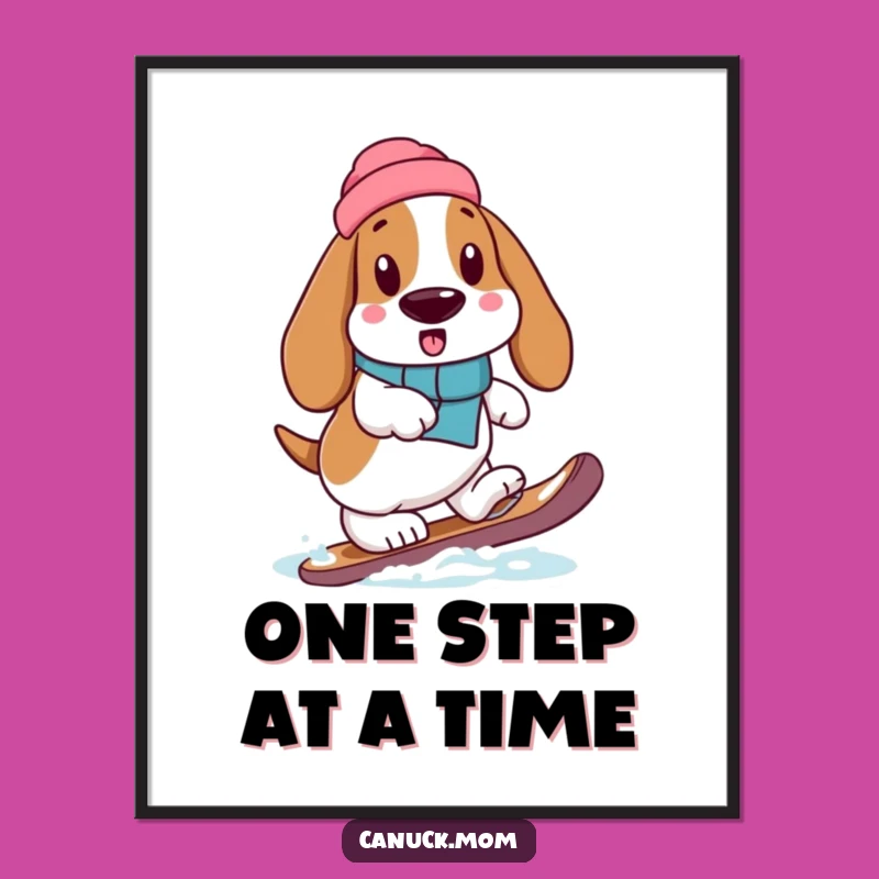 Funny Basset Hound Snowshoe Stepping Poster: Hilarious Winter Wall Art Gift