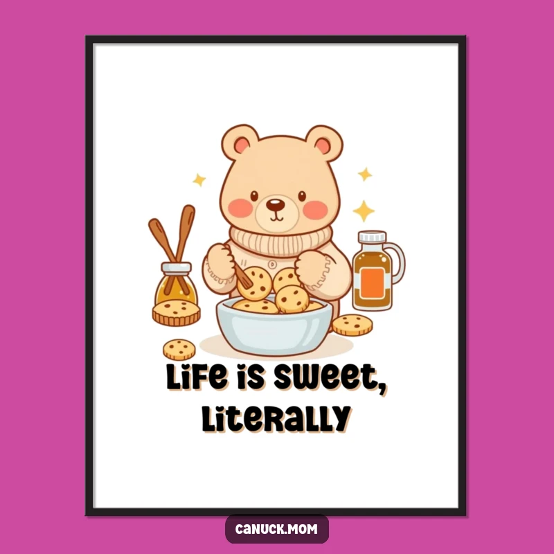 Funny Bear Baking Sweater Poster: Cozy Maple Kitchen Art