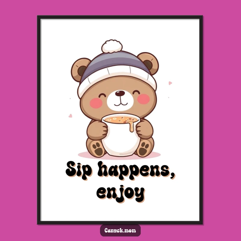 Funny Bear Sipping Cocoa Poster: Adorable Winter Wall Art - Perfect Funny Gift