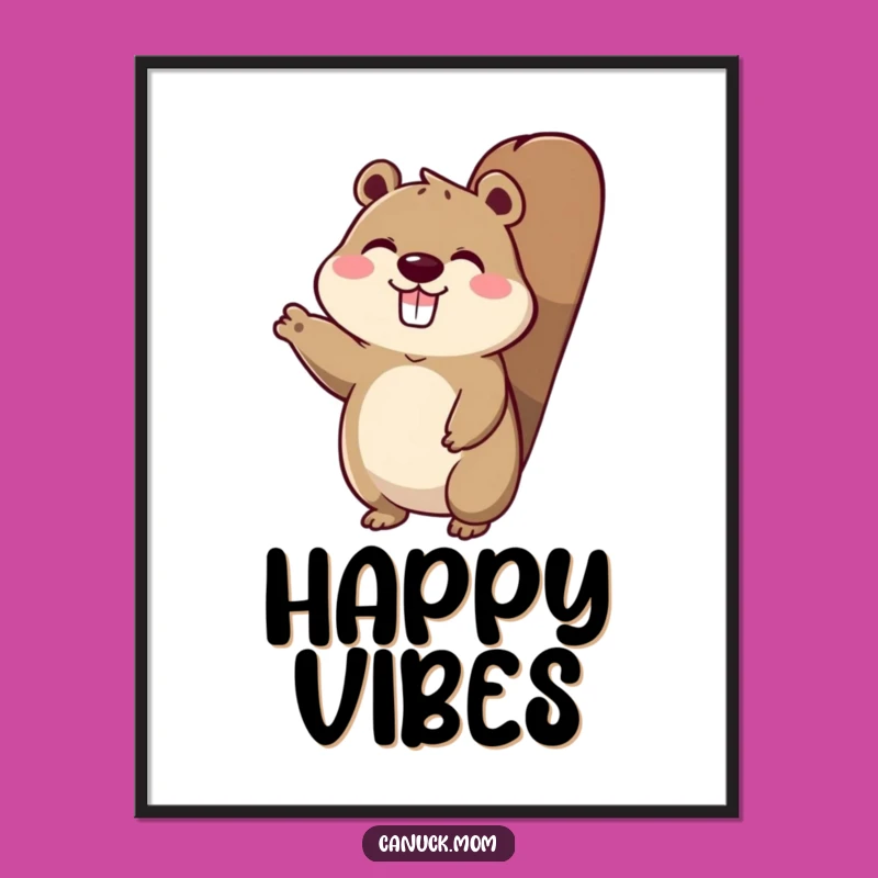 Funny Beaver Tail Character Poster: Cheerful Wall Art with a Wave