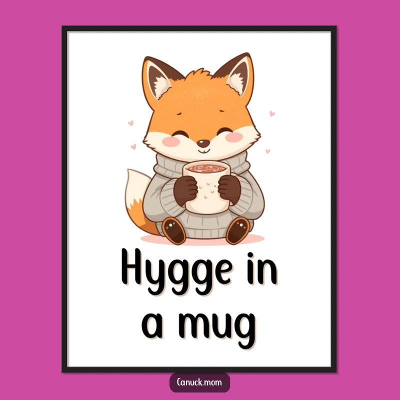 Funny Fox Cocoa Poster: Cozy Sweater, Warm Drink - Adorable Wall Art Gift!