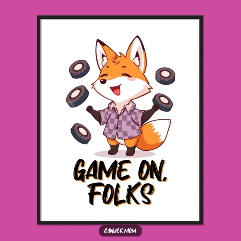 Funny Fox Juggling Pucks Poster: Playful Athlete for Wall Art