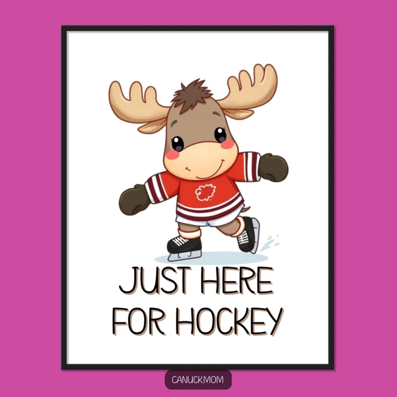 Funny Moose Hockey Poster: Cheerful Skater, Hilarious Sports Art