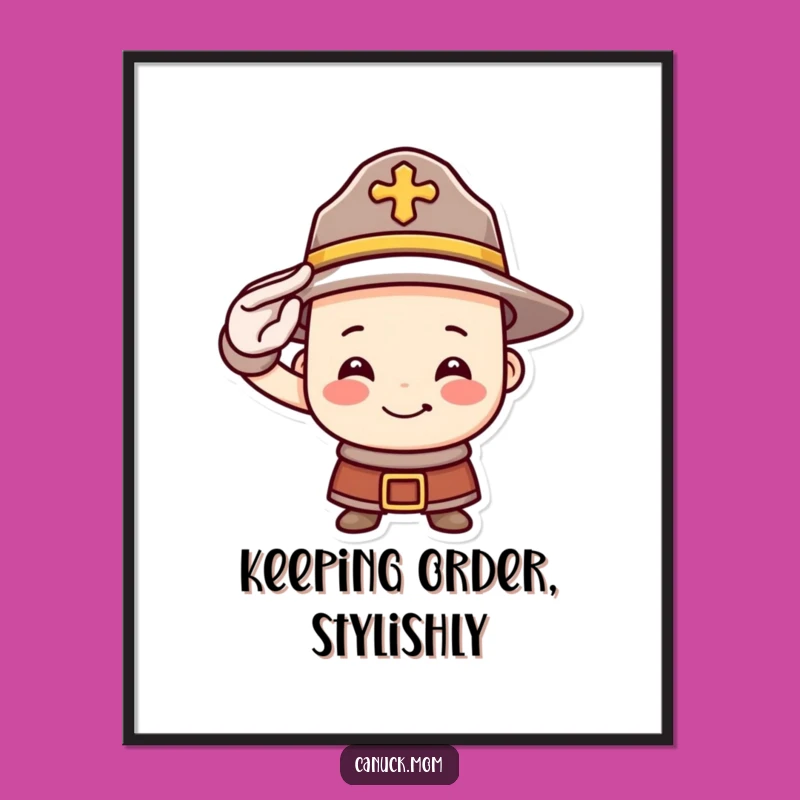 Funny Mountie Hat Poster: Brave Saluting Smile Wall Art for Your Space