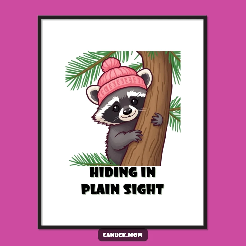 Funny Raccoon Hat Poster: Curious Raccoon Wall Art, Hilarious Woodland Decor!