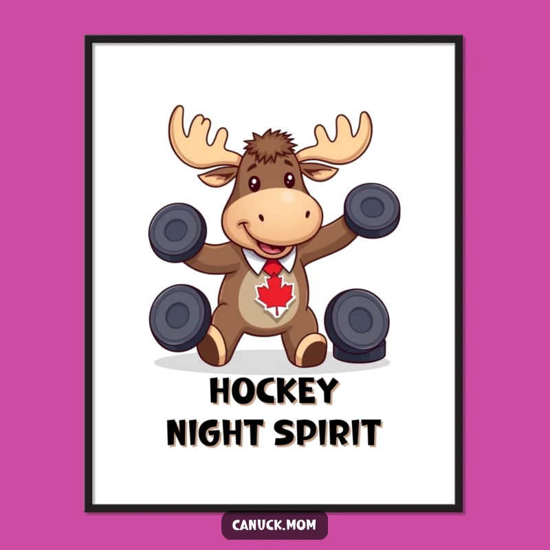 Funny Moose Hockey Poster, Juggling Pucks Art, Perfect Canadian Decor Gift