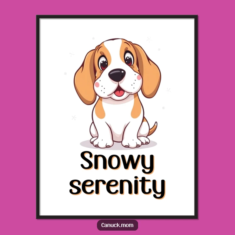 Funny Basset Hound Poster: Amused by Snowflakes Art - Winter Wall Decor
