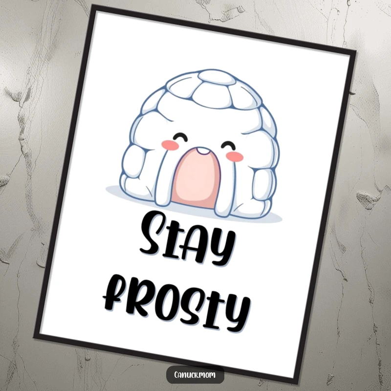 Smiling Igloo Poster Print with a friendly face, showcasing cheerful winter charm and cozy vibes.