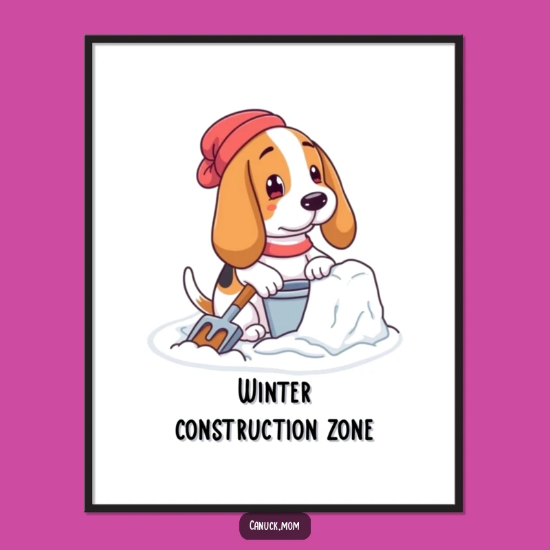 Funny Basset Hound Snow Fort Poster - Winter Builder Dog, Charming Snowy Funny Gift