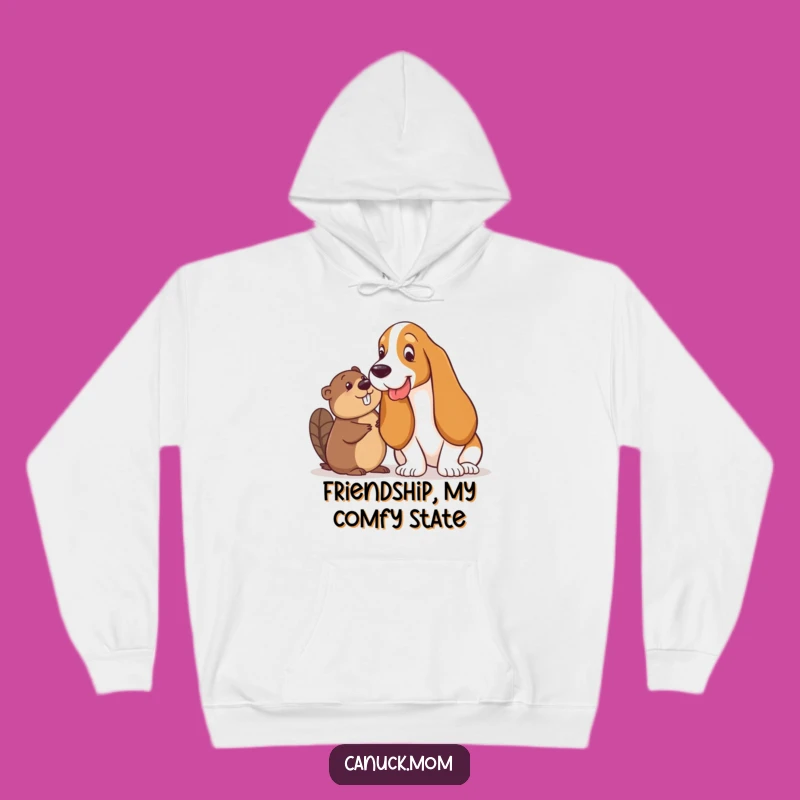 Cozy Funny Basset Hound & Beaver Hoodie - Warm Friends Design, Comfy Funny Gift