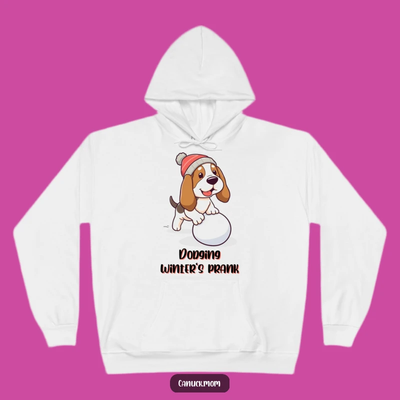Cozy Funny Basset Hound Snowball Hoodie - Tripping Dog Winter Warmth, Ideal Funny Gift