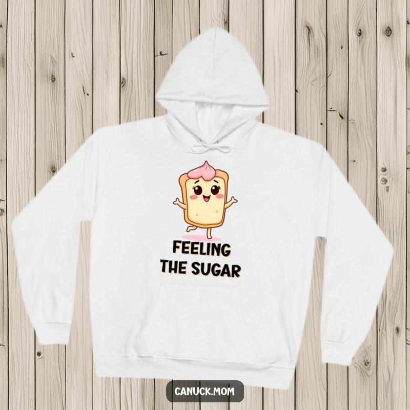 Funny Butter Tart Hoodie featuring a cheerful, dancing tart character, perfect for cozy days and a funny gift.
