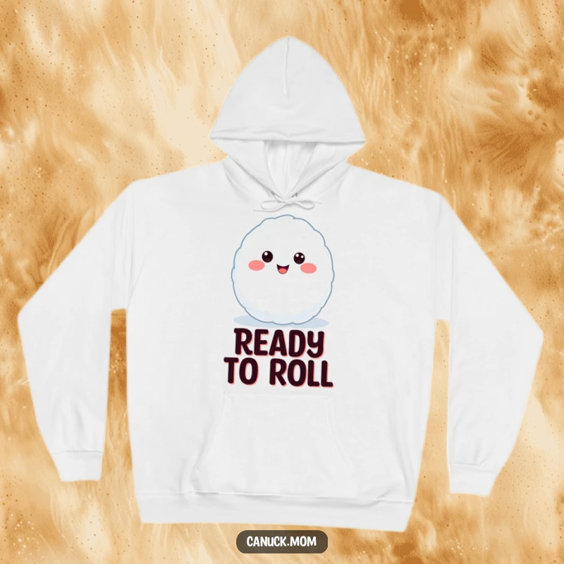 Funny Kawaii Snowball Hoodie featuring a cute, smiling snowball character in the act of throwing, perfect for winter warmth and a funny gift.