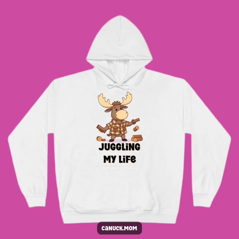 Funny Moose Lumberjack Hoodie: Cozy Cartoon Character Juggling Logs, Ultimate Gift