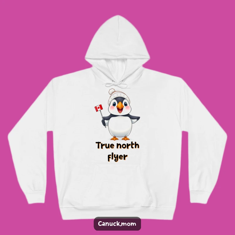 Funny Puffin Canada Hoodie: Cozy Puffin with Toque & Flag, Warm Canadian Gift!