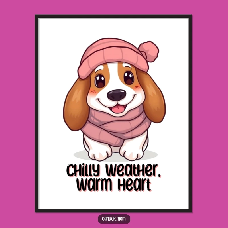Free Printable Wall Art: Cozy Basset Hound in Scarf Downloadable Decor