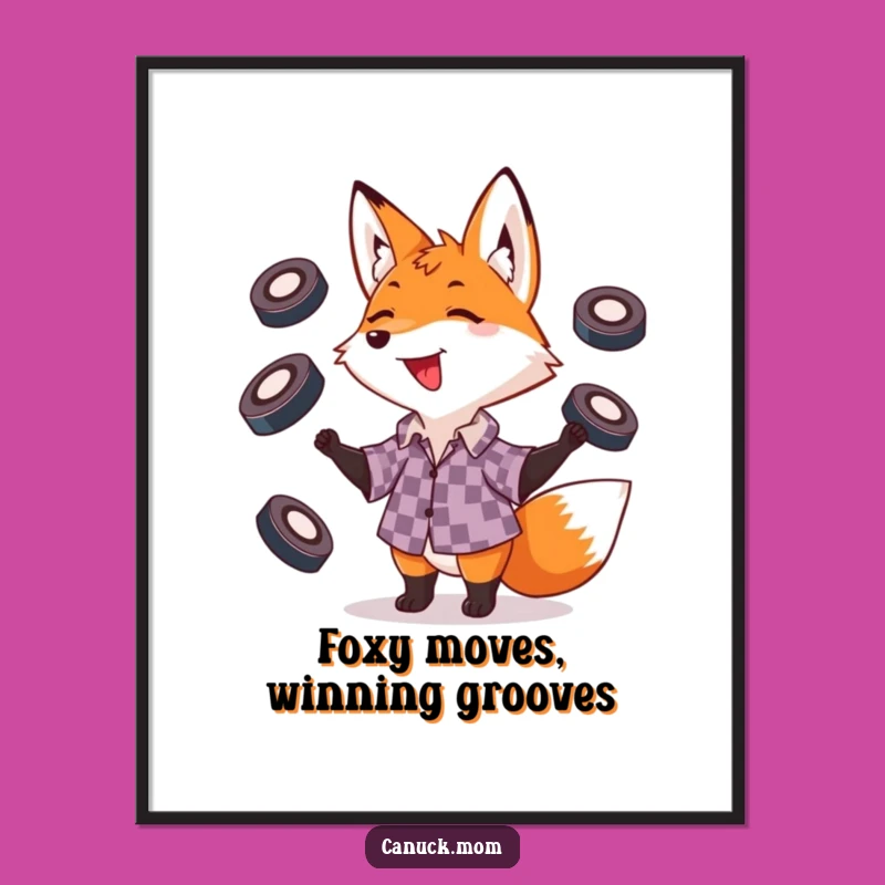 Funny Free Printable Wall Art: Fox Juggling Hockey Pucks Action