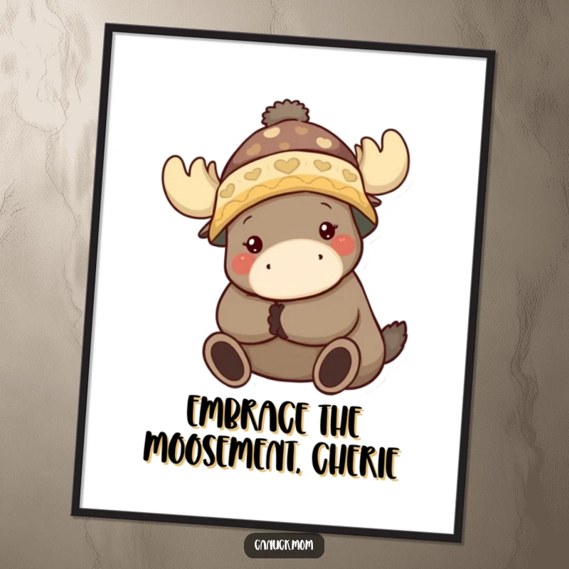 Funny Free Printable Wall Art: An animal character wearing a toque sharing a warm, friendly hug with a gentle moose.