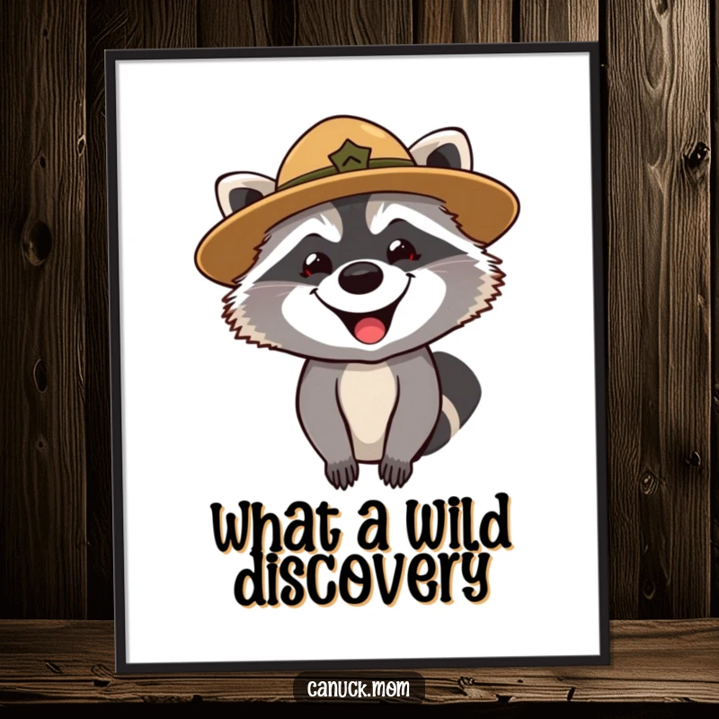 Funny Free Printable Wall Art: A grinning raccoon wearing a park ranger hat with a curious gaze, perfect for adventurer decor.