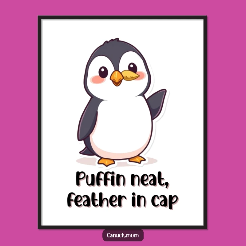 Free Printable Wall Art: Polite Puffin Feather Nod Funny Downloadable Art Decor