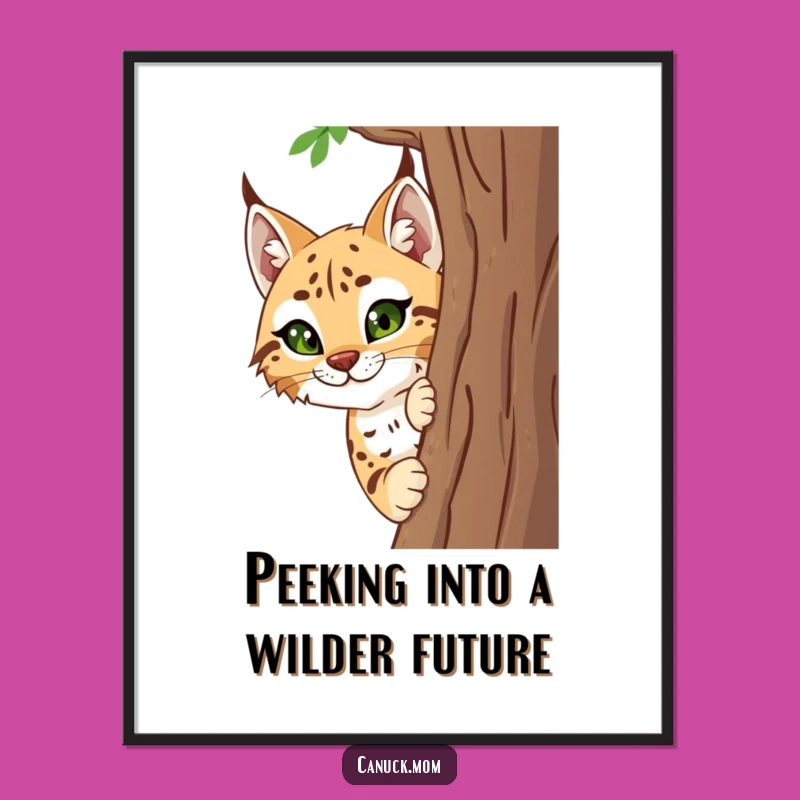 Funny Free Printable Wall Art: Curious Lynx Behind Tree - Quirky Downloadable Decor