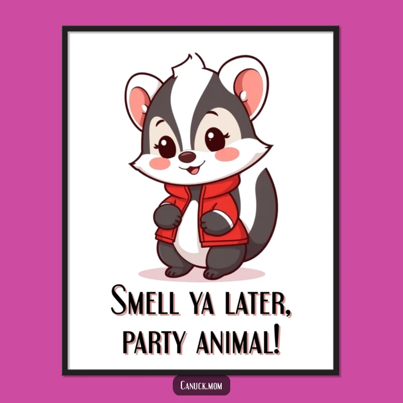 Funny Free Printable Wall Art: Friendly Skunk Red Jacket - Quirky Downloadable Decor