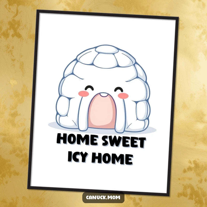 Funny Free Printable Wall Art: A smiling igloo character with a cheerful face, bringing a touch of friendly winter wonder to your decor.
