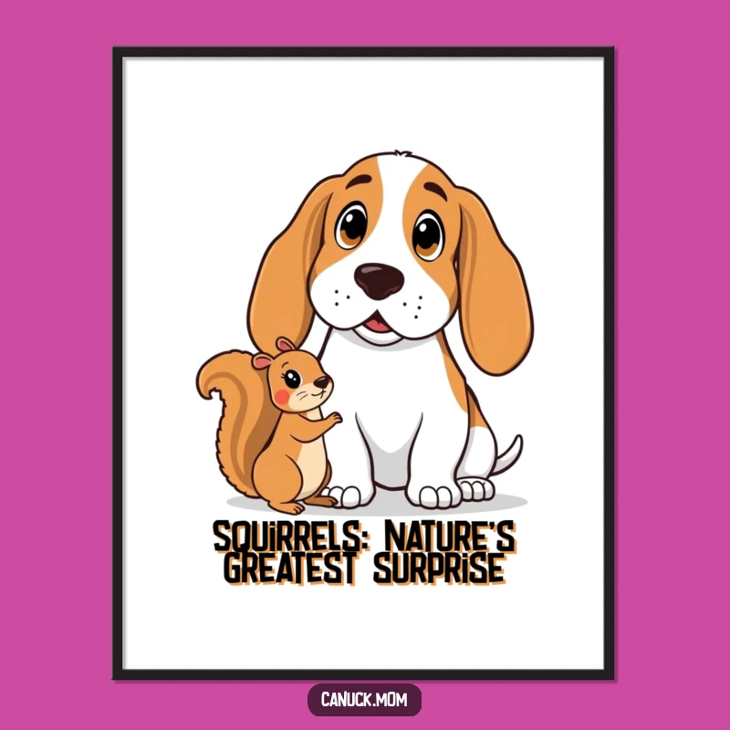 Funny Free Printable Wall Art: Surprised Basset Hound & Squirrel Downloadable Decor