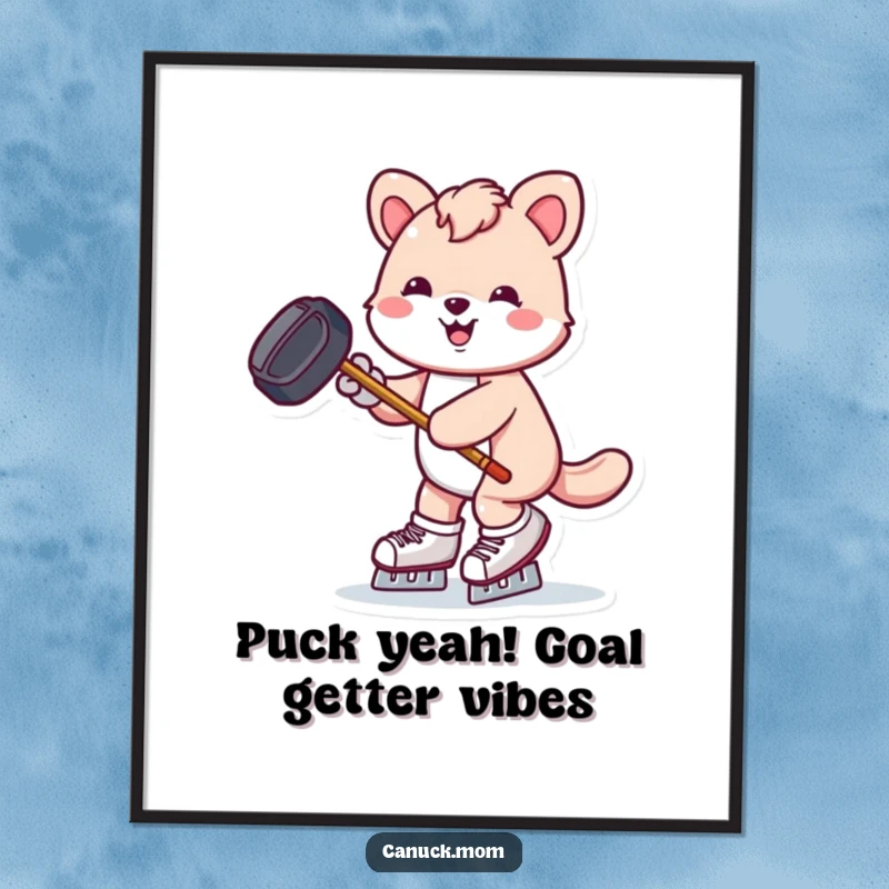 Funny Free Printable Wall Art: Animal on skates, holding a puck and stick, joyfully gliding with a humorous, energetic vibe.