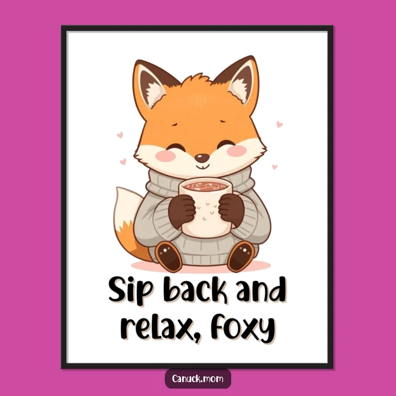 Free Printable Wall Art: Cozy Fox Cocoa Lover, Downloadable DIY Decor