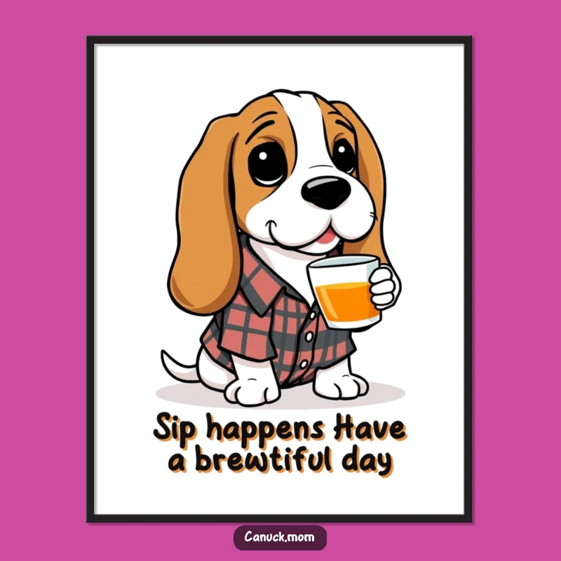 Free Printable Basset Hound Tea Time Art - Funny Dog Downloadable Decor