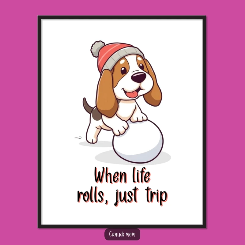 Funny Free Printable Wall Art: Tripping Basset Hound Downloadable Whimsical Decor