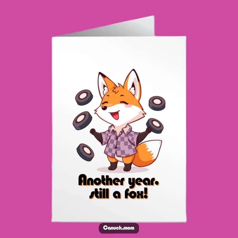 Free Printable Birthday Card: Fox Juggling Hockey Pucks Party Fun