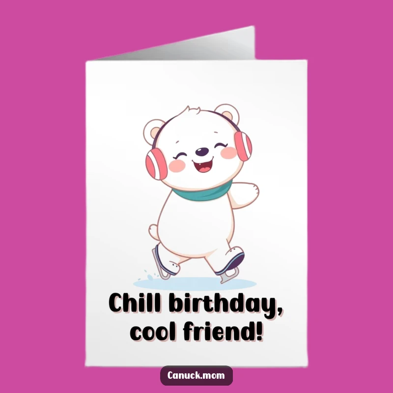Free Printable Birthday Card: Giggling Polar Bear Ice Skating Fun