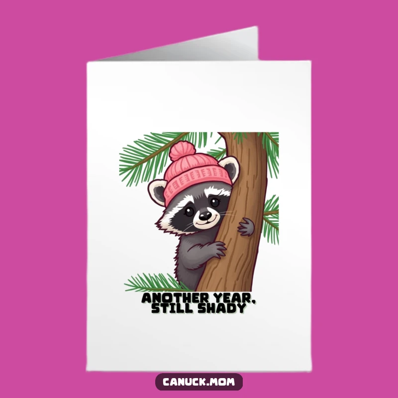 Free Printable Birthday Card: Curious Racoon in Hat, Sneaky Birthday Wishes